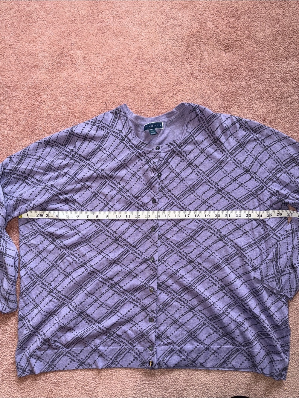 Karen Scott Lavender Plaid Button-Front Sweater - Picture 3 of 4